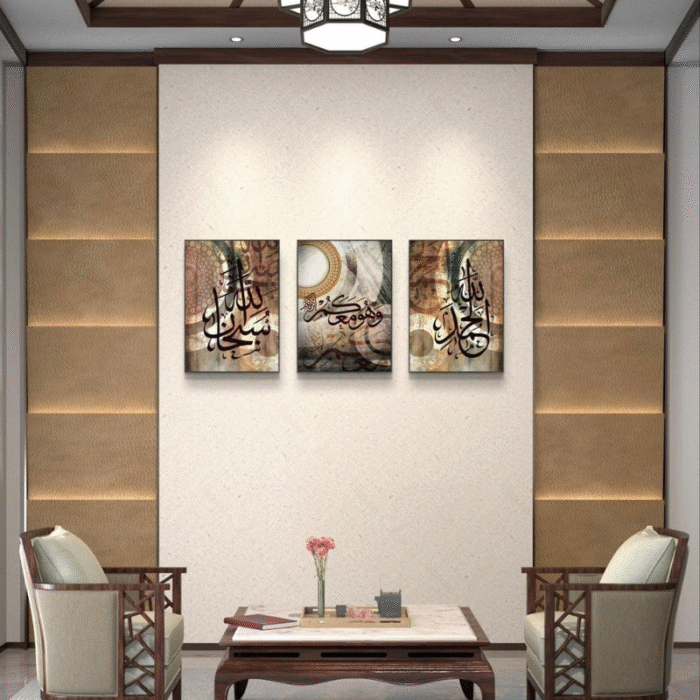 Multicolor Abstract Art Wall Frames – 3 Pcs Wooden Set - Image 3