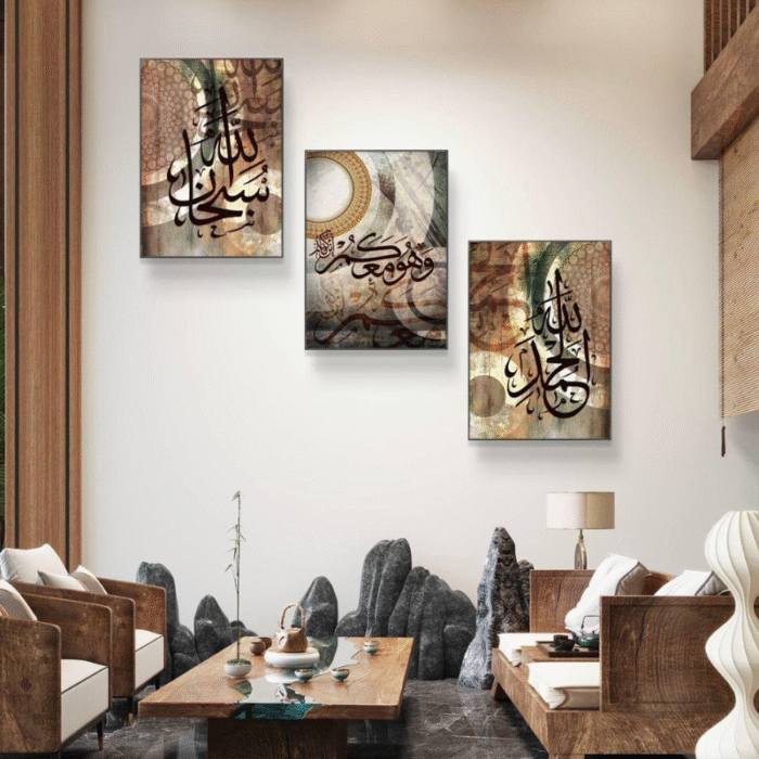 Multicolor Abstract Art Wall Frames – 3 Pcs Wooden Set - Image 1