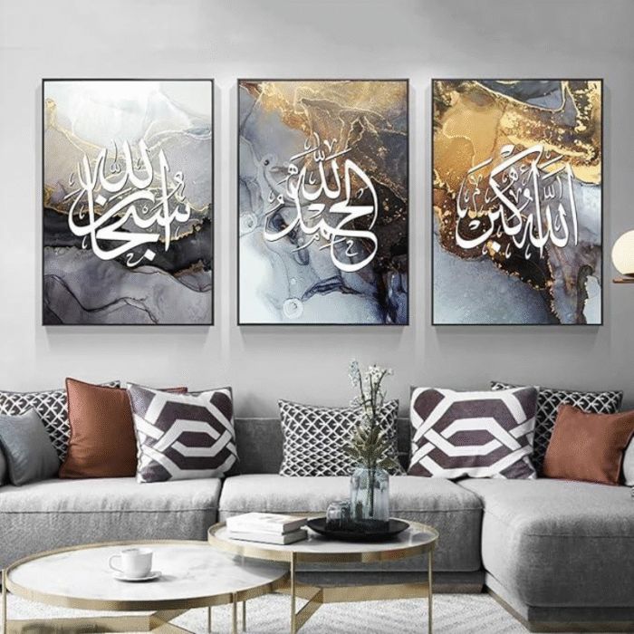 Zikr Tasbih Abstract Marble Trio – Islamic Wall Art Set of 3 - Image 2