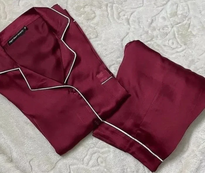 2 Pcs Women’s Stitched Plain Night Suit – Elegant Silk Comfort - Image 3
