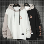 Men’s Hip-Hop Urban Fusion: Contrasting Color Stitching Hoodie - Image 2